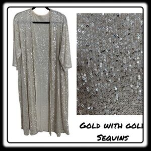 NWT/NIB GOLD on GOLD OS sequin duster. Get your “Shimmer On”
